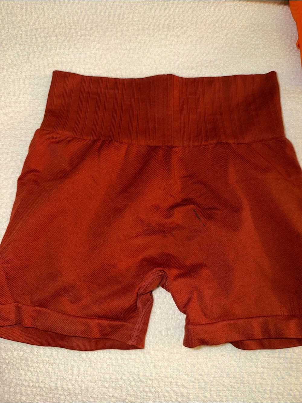 5 High-Rise Rust Athletic Shorts with Ribbed Waistband